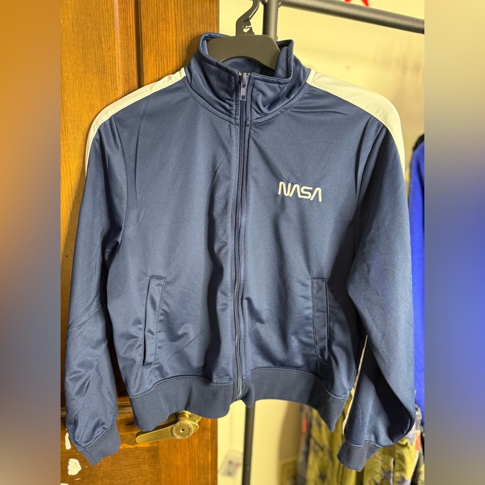 NASA Mighty Fine Navy Cropped Zip Up Jacket size M L (tag XS)